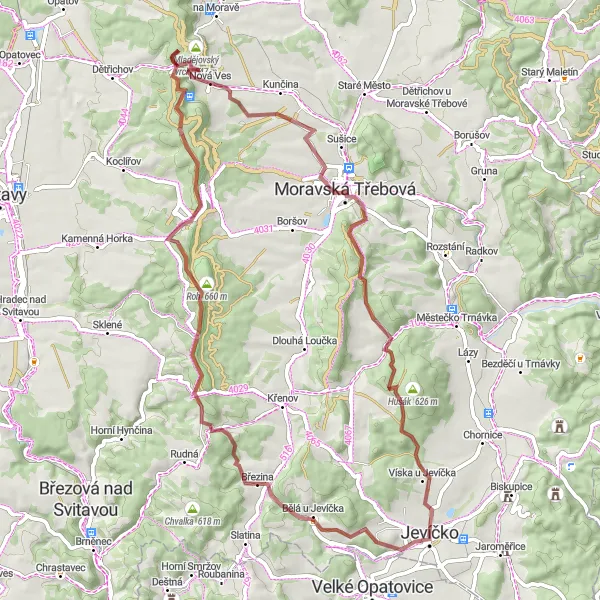 Miniaturní mapa "Okruh přes Janůvky a Mladějovský vrch" inspirace pro cyklisty v oblasti Severovýchod, Czech Republic. Vytvořeno pomocí plánovače tras Tarmacs.app