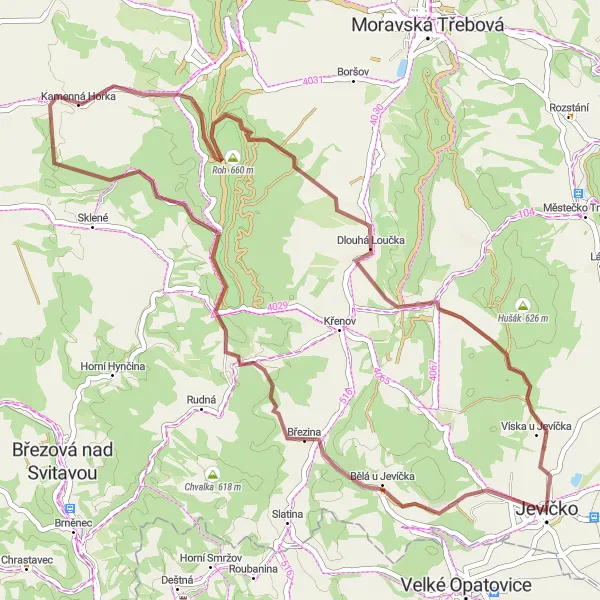 Miniaturní mapa "Gravelový okruh přes Janůvky a Horku" inspirace pro cyklisty v oblasti Severovýchod, Czech Republic. Vytvořeno pomocí plánovače tras Tarmacs.app