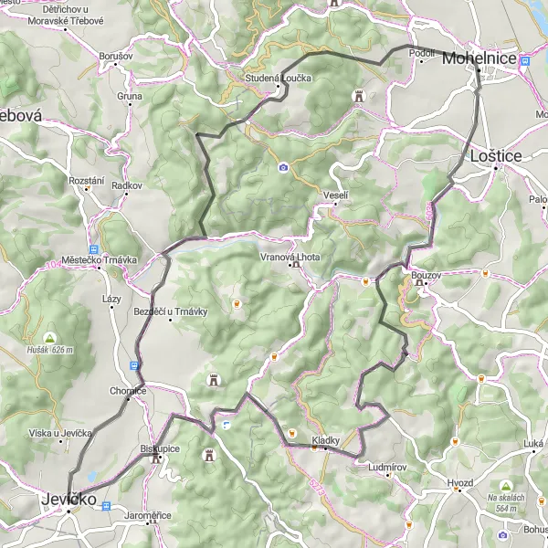 Mapa miniatúra "Okruhová cyklotrasa Jevíčko - Severovýchod (cesta)" cyklistická inšpirácia v Severovýchod, Czech Republic. Vygenerované cyklistickým plánovačom trás Tarmacs.app