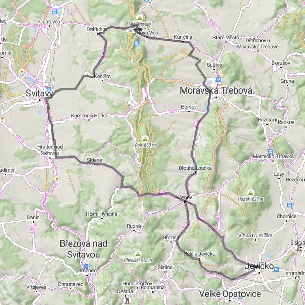 Mapa miniatúra "Cyklotúra od Jevíčka do Kumperka" cyklistická inšpirácia v Severovýchod, Czech Republic. Vygenerované cyklistickým plánovačom trás Tarmacs.app