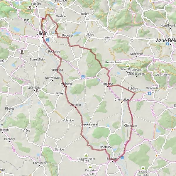 Map miniature of "Zebín and Kamenec Gravel Adventure" cycling inspiration in Severovýchod, Czech Republic. Generated by Tarmacs.app cycling route planner