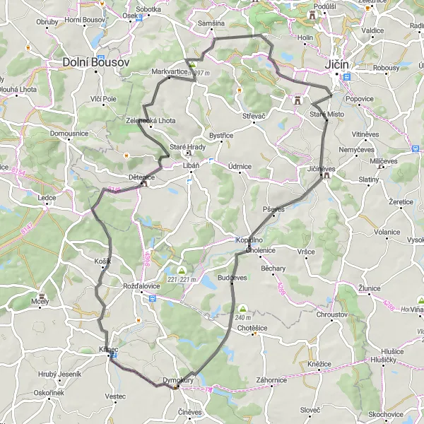 Mapa miniatúra "Cyklotrasa k Bartoušovu a dalej" cyklistická inšpirácia v Severovýchod, Czech Republic. Vygenerované cyklistickým plánovačom trás Tarmacs.app