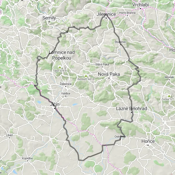 Map miniature of "Journey through Beautiful Landscapes" cycling inspiration in Severovýchod, Czech Republic. Generated by Tarmacs.app cycling route planner