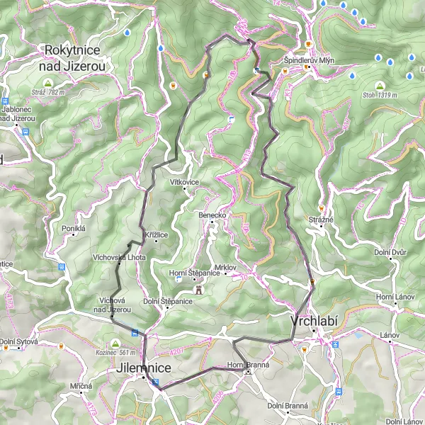 Karten-Miniaturansicht der Radinspiration "Entdecken Sie die Schönheit von Jilemnice" in Severovýchod, Czech Republic. Erstellt vom Tarmacs.app-Routenplaner für Radtouren