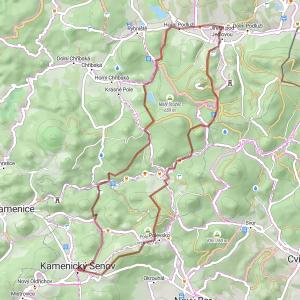 Miniaturní mapa "Gravel Kamenický Šenov Circuit" inspirace pro cyklisty v oblasti Severovýchod, Czech Republic. Vytvořeno pomocí plánovače tras Tarmacs.app