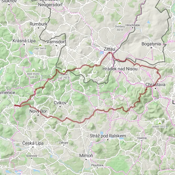 Mapa miniatúra "Expedice do kopcovité krajiny" cyklistická inšpirácia v Severovýchod, Czech Republic. Vygenerované cyklistickým plánovačom trás Tarmacs.app