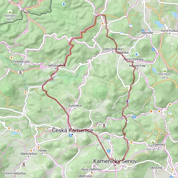 Karten-Miniaturansicht der Radinspiration "Gravel-Route über 42 km mit 1011 m Höhenunterschied" in Severovýchod, Czech Republic. Erstellt vom Tarmacs.app-Routenplaner für Radtouren