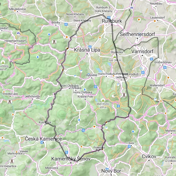 Mapa miniatúra "Okruh přes Skalku a Kytlici" cyklistická inšpirácia v Severovýchod, Czech Republic. Vygenerované cyklistickým plánovačom trás Tarmacs.app