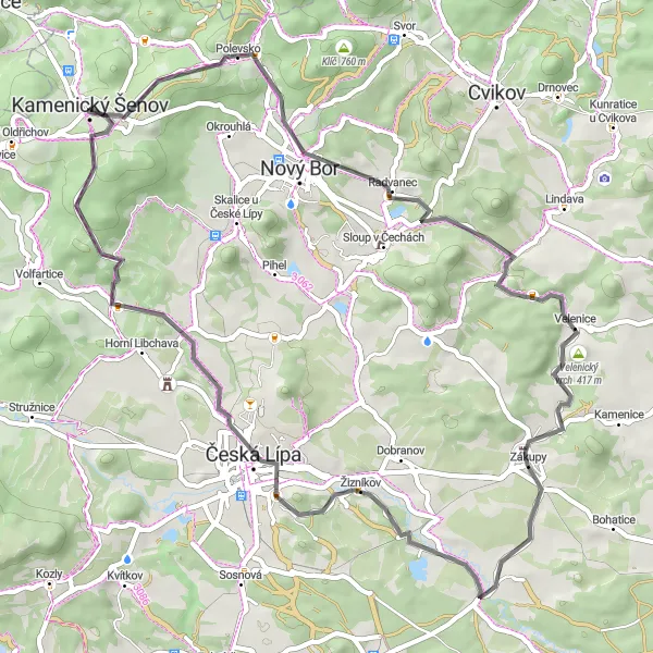 Karten-Miniaturansicht der Radinspiration "Road-Route über 53 km mit 639 m Höhenunterschied" in Severovýchod, Czech Republic. Erstellt vom Tarmacs.app-Routenplaner für Radtouren