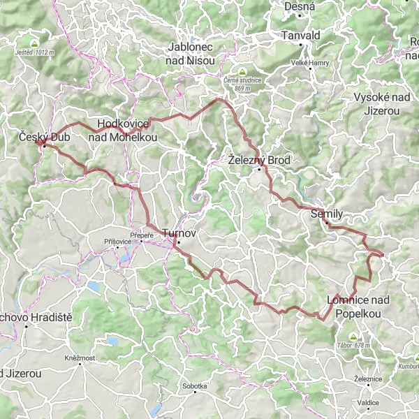 Mapa miniatúra "Cyklistická trasa Košťálov - Severovýchod (štrková cesta)" cyklistická inšpirácia v Severovýchod, Czech Republic. Vygenerované cyklistickým plánovačom trás Tarmacs.app