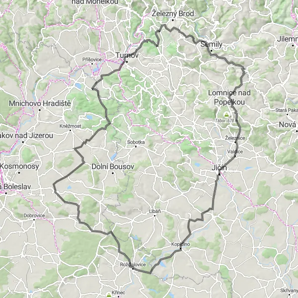 Miniaturní mapa "Okruh kolem Košťálova po silnici" inspirace pro cyklisty v oblasti Severovýchod, Czech Republic. Vytvořeno pomocí plánovače tras Tarmacs.app