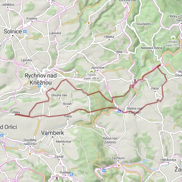 Mapa miniatúra "Gravelová jízda kolem Kostelce" cyklistická inšpirácia v Severovýchod, Czech Republic. Vygenerované cyklistickým plánovačom trás Tarmacs.app