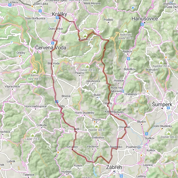 Mapa miniatúra "Okolo Králik" cyklistická inšpirácia v Severovýchod, Czech Republic. Vygenerované cyklistickým plánovačom trás Tarmacs.app