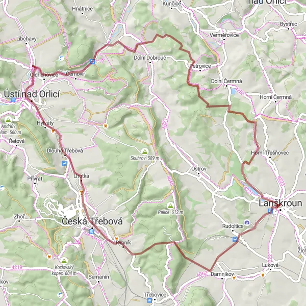 Mapa miniatúra "Gravelová cesta okolo Lanškrouna" cyklistická inšpirácia v Severovýchod, Czech Republic. Vygenerované cyklistickým plánovačom trás Tarmacs.app