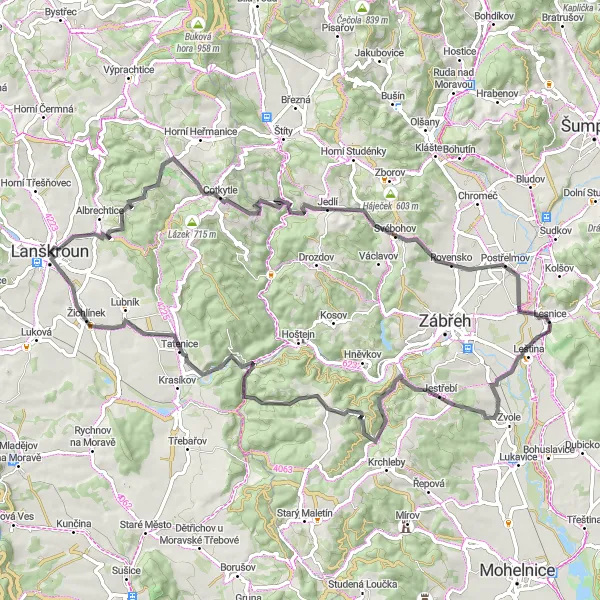 Map miniature of "Nature and Serenity: Lanškroun's Tranquil Routes" cycling inspiration in Severovýchod, Czech Republic. Generated by Tarmacs.app cycling route planner