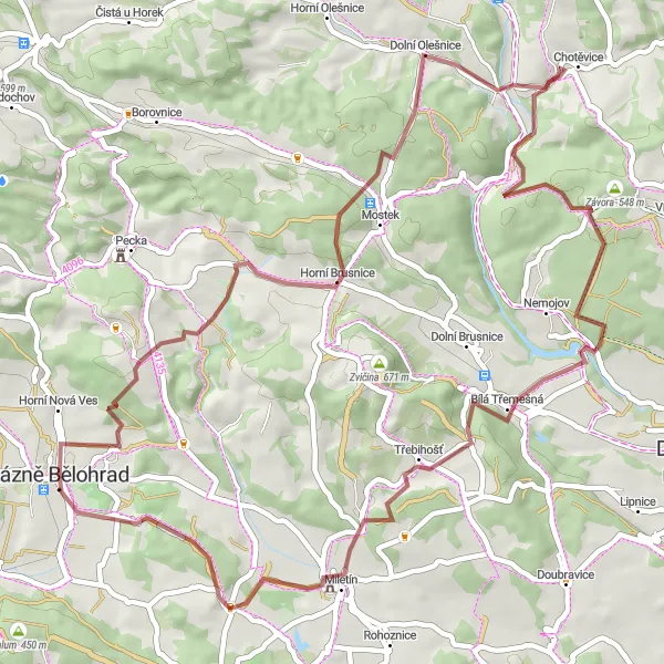 Mapa miniatúra "Gravel okruh do přírody" cyklistická inšpirácia v Severovýchod, Czech Republic. Vygenerované cyklistickým plánovačom trás Tarmacs.app