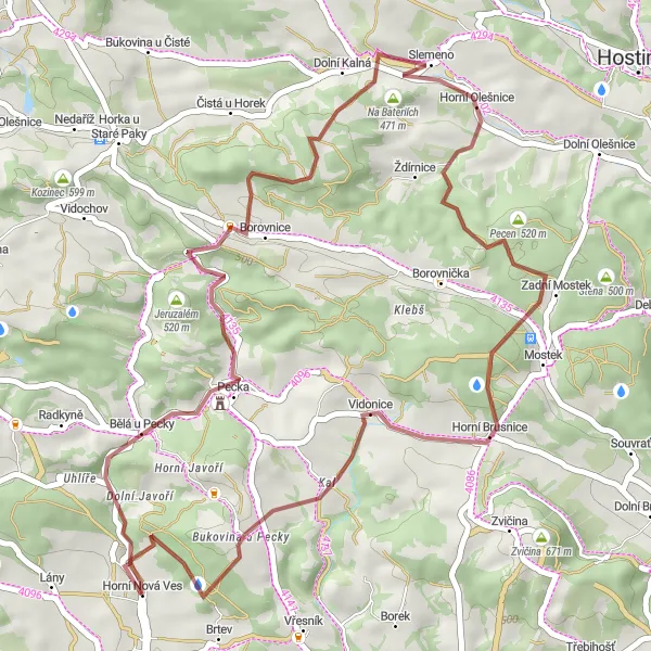 Map miniature of "Countryside Gravel Ride" cycling inspiration in Severovýchod, Czech Republic. Generated by Tarmacs.app cycling route planner