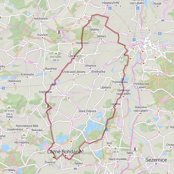 Miniaturní mapa "Krátká tůra kolem přírodních krás" inspirace pro cyklisty v oblasti Severovýchod, Czech Republic. Vytvořeno pomocí plánovače tras Tarmacs.app