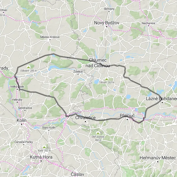 Miniaturní mapa "Přírodní krásy kolem Cidliny" inspirace pro cyklisty v oblasti Severovýchod, Czech Republic. Vytvořeno pomocí plánovače tras Tarmacs.app