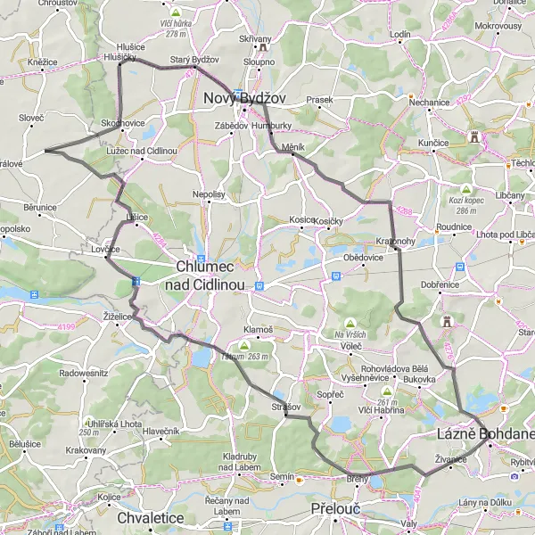 Mapa miniatúra "Road route Lázně Bohdaneč - Severovýchod" cyklistická inšpirácia v Severovýchod, Czech Republic. Vygenerované cyklistickým plánovačom trás Tarmacs.app