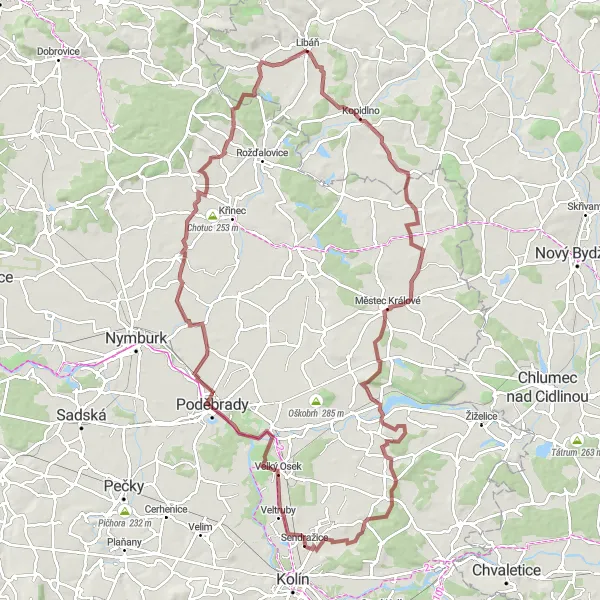 Map miniature of "Libáň Countryside Gravel" cycling inspiration in Severovýchod, Czech Republic. Generated by Tarmacs.app cycling route planner