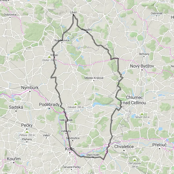Mapa miniatúra "Trasa okolo Libáně na silnici" cyklistická inšpirácia v Severovýchod, Czech Republic. Vygenerované cyklistickým plánovačom trás Tarmacs.app