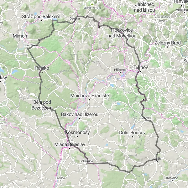 Map miniature of "Challenging Hill Climbs around Libáň" cycling inspiration in Severovýchod, Czech Republic. Generated by Tarmacs.app cycling route planner