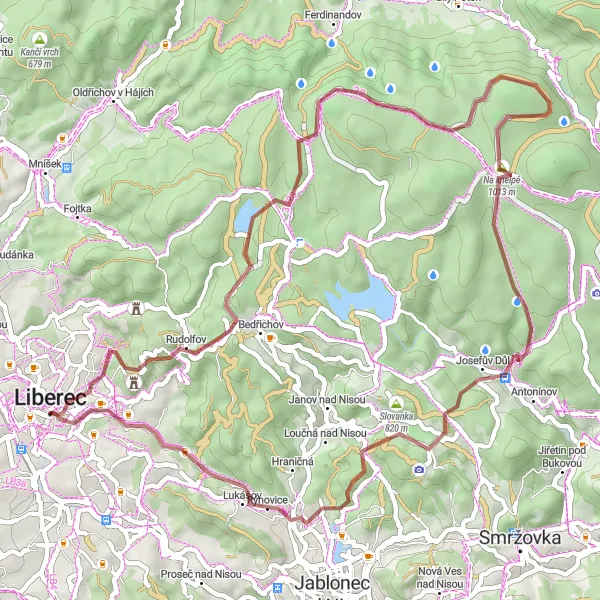 Map miniature of "Staré Město and Žulový vrch Adventure" cycling inspiration in Severovýchod, Czech Republic. Generated by Tarmacs.app cycling route planner