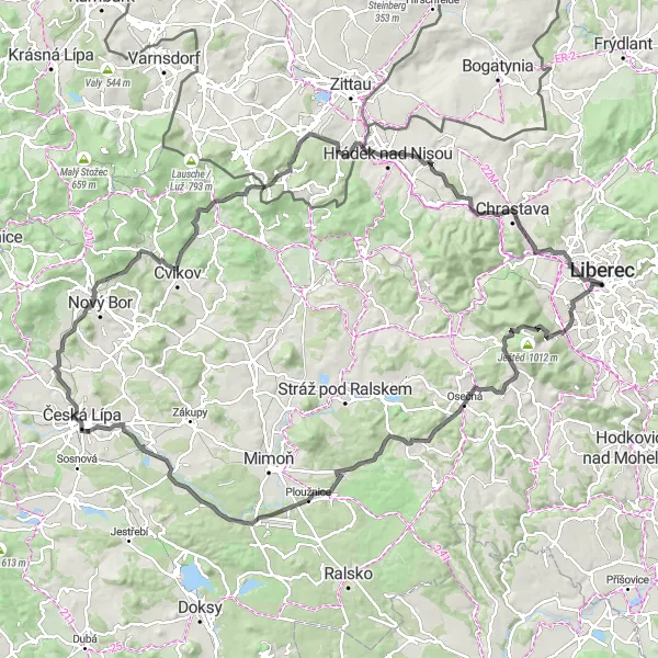 Mapa miniatúra "Rázcestie cyklotrás Dolní Hanychov - Svárov" cyklistická inšpirácia v Severovýchod, Czech Republic. Vygenerované cyklistickým plánovačom trás Tarmacs.app