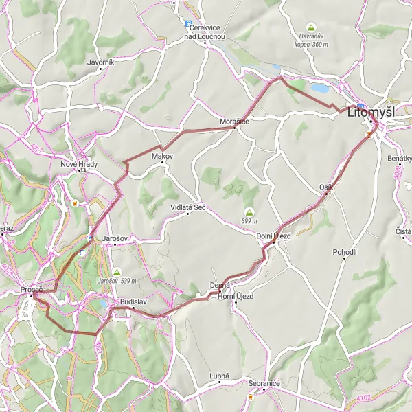 Map miniature of "The Castle Circuit" cycling inspiration in Severovýchod, Czech Republic. Generated by Tarmacs.app cycling route planner