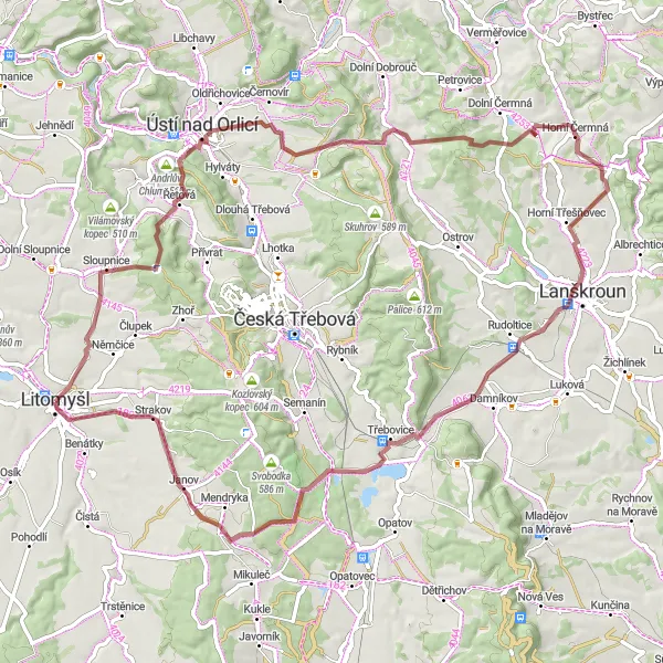 Karten-Miniaturansicht der Radinspiration "Severovýchod Circuit" in Severovýchod, Czech Republic. Erstellt vom Tarmacs.app-Routenplaner für Radtouren