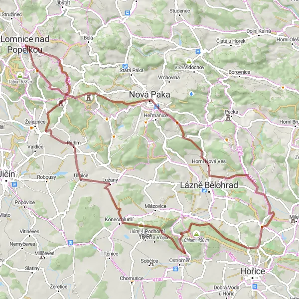 Mapa miniatúra "Gravelový výlet kolem Lomnice nad Popelkou" cyklistická inšpirácia v Severovýchod, Czech Republic. Vygenerované cyklistickým plánovačom trás Tarmacs.app