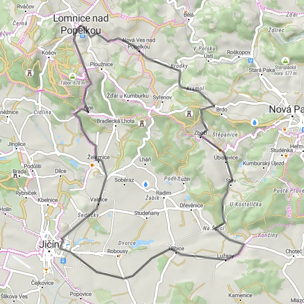 Mapa miniatúra "Okruh kolem Lomnice nad Popelkou" cyklistická inšpirácia v Severovýchod, Czech Republic. Vygenerované cyklistickým plánovačom trás Tarmacs.app