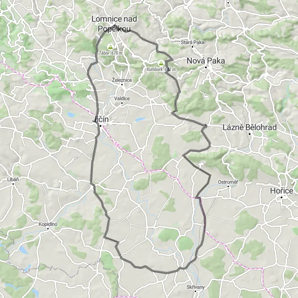 Map miniature of "The Road to History" cycling inspiration in Severovýchod, Czech Republic. Generated by Tarmacs.app cycling route planner