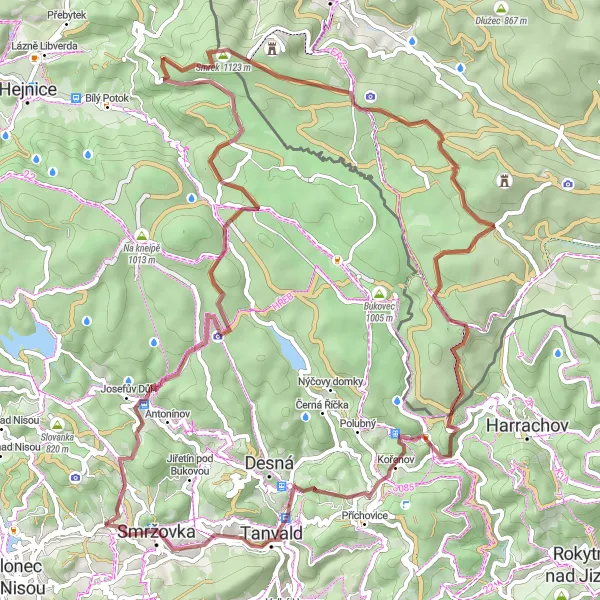 Karten-Miniaturansicht der Radinspiration "Abenteuerliche Gravel-Tour durch die Nordböhmische Region" in Severovýchod, Czech Republic. Erstellt vom Tarmacs.app-Routenplaner für Radtouren
