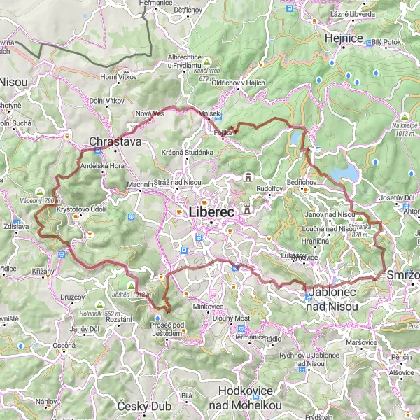 Miniatura mapy "Przejażdżka Gravelowa przez Hluboką" - trasy rowerowej w Severovýchod, Czech Republic. Wygenerowane przez planer tras rowerowych Tarmacs.app