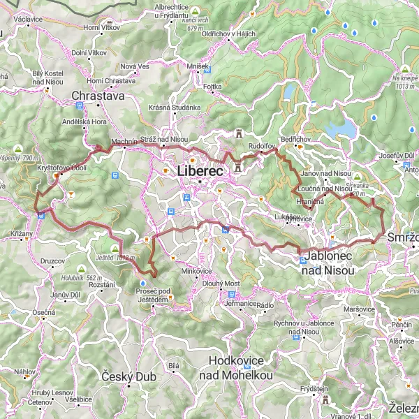 Karten-Miniaturansicht der Radinspiration "Grenzüberschreitende Gravel-Expedition - entlang der deutsch-tschechischen Grenze" in Severovýchod, Czech Republic. Erstellt vom Tarmacs.app-Routenplaner für Radtouren