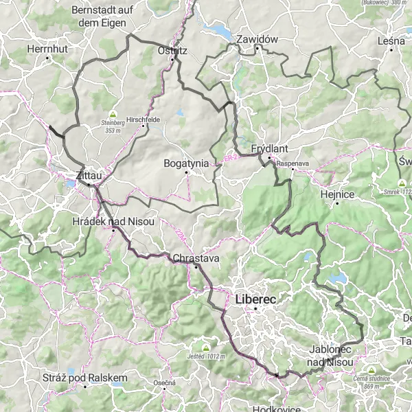Map miniature of "The Majestic Road Cycling Adventure" cycling inspiration in Severovýchod, Czech Republic. Generated by Tarmacs.app cycling route planner