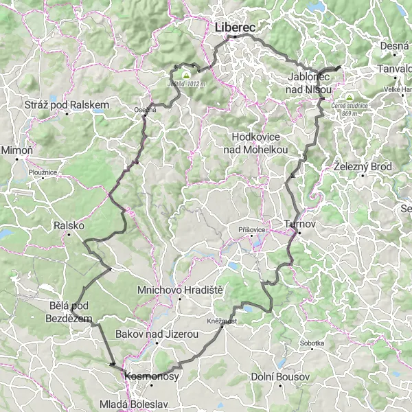 Mapa miniatúra "Silniční cyklistika v okolí Lučan nad Nisou" cyklistická inšpirácia v Severovýchod, Czech Republic. Vygenerované cyklistickým plánovačom trás Tarmacs.app