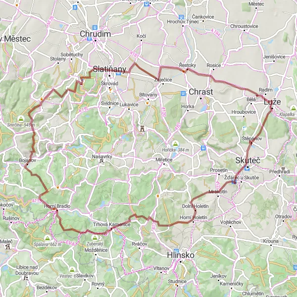 Map miniature of "The Gravel Adventure" cycling inspiration in Severovýchod, Czech Republic. Generated by Tarmacs.app cycling route planner