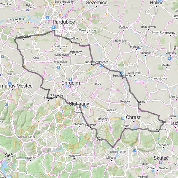 Mapa miniatúra "Okružná cyklotrasa cez Luže" cyklistická inšpirácia v Severovýchod, Czech Republic. Vygenerované cyklistickým plánovačom trás Tarmacs.app