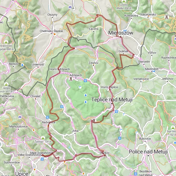 Mapa miniatúra "Adrenalinový okruh kolem Malých Svatoňovic" cyklistická inšpirácia v Severovýchod, Czech Republic. Vygenerované cyklistickým plánovačom trás Tarmacs.app