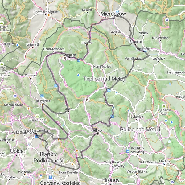 Mapa miniatúra "Cyklistická výzva kolem Malých Svatoňovic" cyklistická inšpirácia v Severovýchod, Czech Republic. Vygenerované cyklistickým plánovačom trás Tarmacs.app