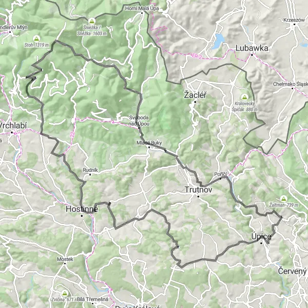 Miniaturní mapa "Okruh kolem Malých Svatoňovic" inspirace pro cyklisty v oblasti Severovýchod, Czech Republic. Vytvořeno pomocí plánovače tras Tarmacs.app