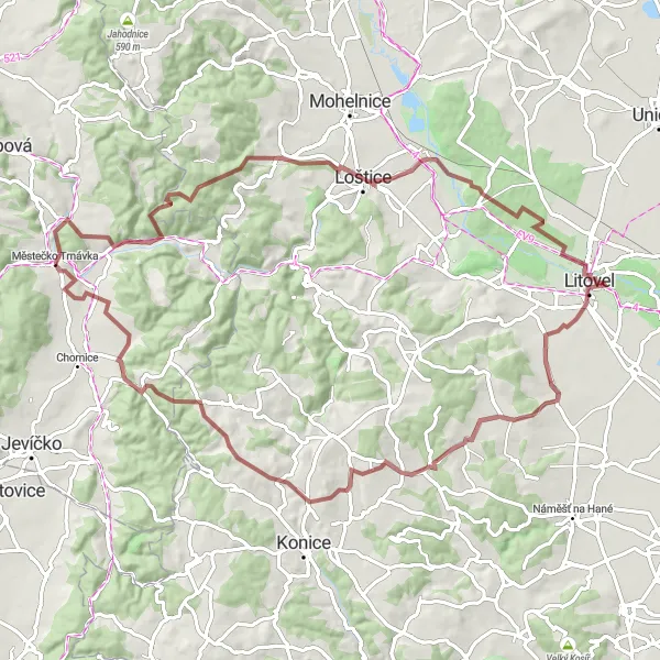 Map miniature of "Historical Gravel Journey" cycling inspiration in Severovýchod, Czech Republic. Generated by Tarmacs.app cycling route planner