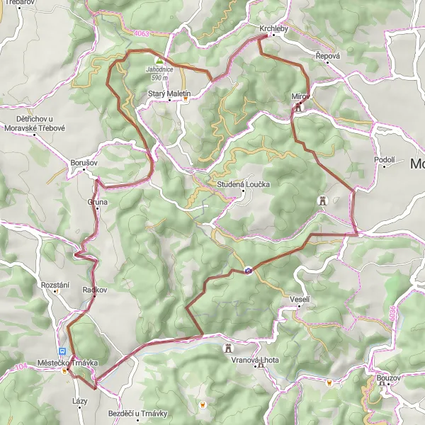 Miniatura mapy "Trasa Gravel do Karlína" - trasy rowerowej w Severovýchod, Czech Republic. Wygenerowane przez planer tras rowerowych Tarmacs.app