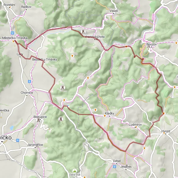 Miniaturní mapa "Trnávka Hills Ride" inspirace pro cyklisty v oblasti Severovýchod, Czech Republic. Vytvořeno pomocí plánovače tras Tarmacs.app