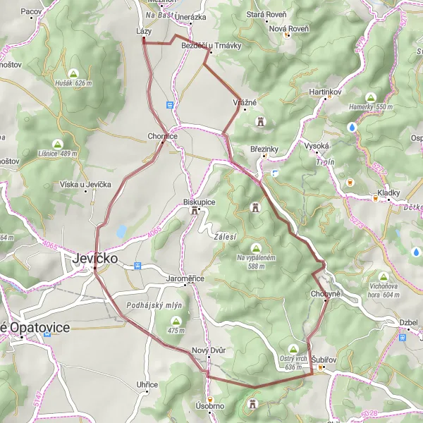 Miniatura mapy "Trasa szutrowa przez Křesina i Chornice" - trasy rowerowej w Severovýchod, Czech Republic. Wygenerowane przez planer tras rowerowych Tarmacs.app