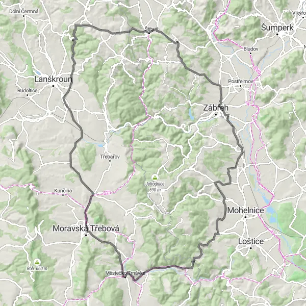 Mapa miniatúra "Cestný okruh cez Severovýchod" cyklistická inšpirácia v Severovýchod, Czech Republic. Vygenerované cyklistickým plánovačom trás Tarmacs.app