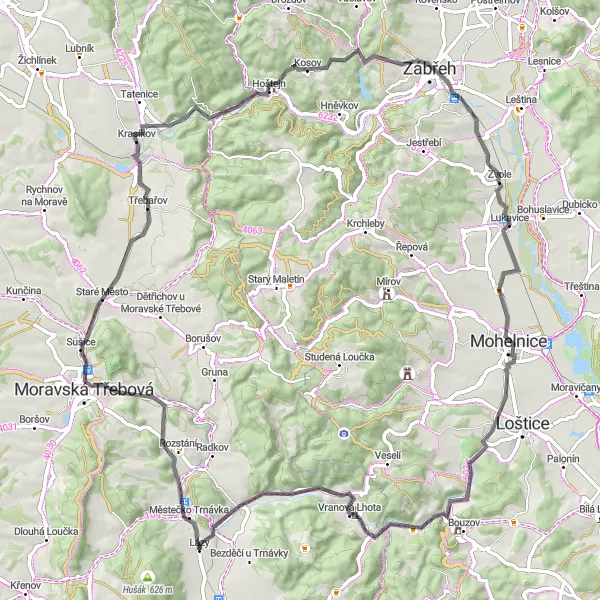 Mapa miniatúra "Okružní kolocesta kolem Severovýchodu" cyklistická inšpirácia v Severovýchod, Czech Republic. Vygenerované cyklistickým plánovačom trás Tarmacs.app